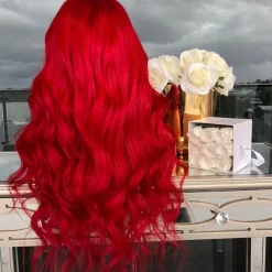 Synthetic Wig Wavy Wig Long Red Synthetic Hair Women's Red Wigs 26 inch Middle Part Wigs Halloween Wigs