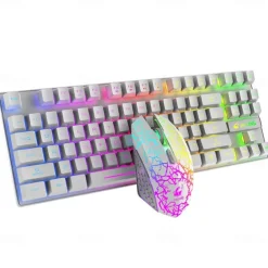 T87 Rechargeable Keyboard and Mouse Set Wireless Mechanical Feel Multicolor Backlit Gaming Keyboard Mouse Set Wireless Waterproof 2.4G USB Drive
