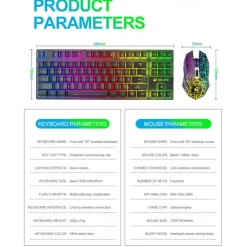 T87 Rechargeable Keyboard and Mouse Set Wireless Mechanical Feel Multicolor Backlit Gaming Keyboard Mouse Set Wireless Waterproof 2.4G USB Drive