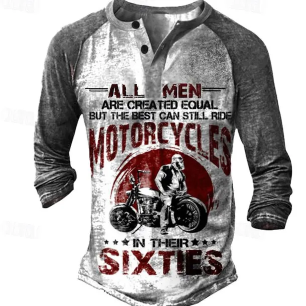 T shirt Tee Henley Shirt Graphic Prints Motorcycle Henley Clothing Apparel Outdoor Casual Long Sleeve Button-Down Print Stylish Lightweight Vintage Sixties Grey And White