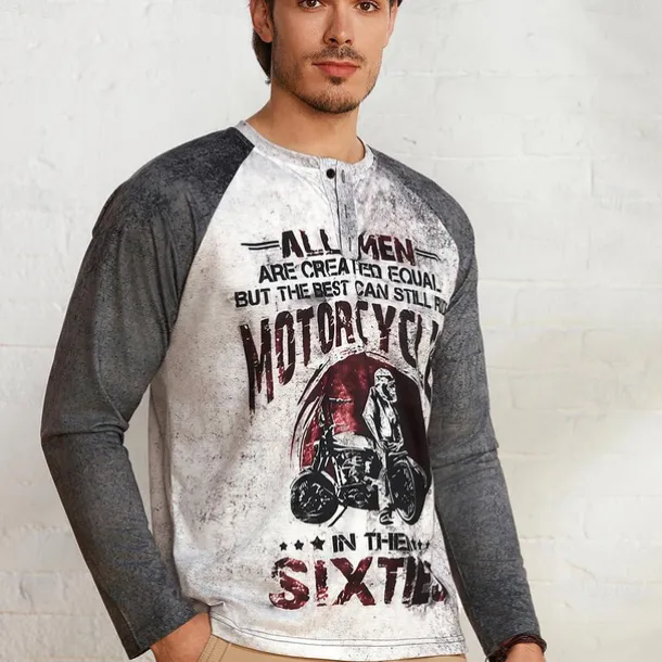 T shirt Tee Henley Shirt Graphic Prints Motorcycle Henley Clothing Apparel Outdoor Casual Long Sleeve Button-Down Print Stylish Lightweight Vintage Sixties Grey And White