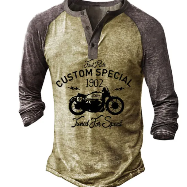 T shirt Tee Henley Shirt Graphic Prints Motorcycle Henley Clothing Apparel Outdoor Casual Long Sleeve Button-Down Print Stylish Lightweight Vintage Sixties Grey And White