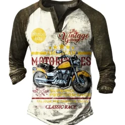 T shirt Tee Henley Shirt Graphic Prints Motorcycle Henley Clothing Apparel Outdoor Casual Long Sleeve Button-Down Print Stylish Lightweight Vintage Sixties Grey And White