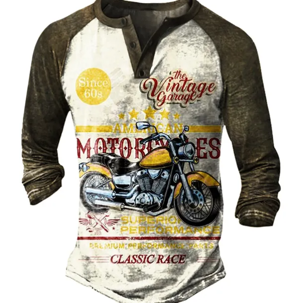 T shirt Tee Henley Shirt Graphic Prints Motorcycle Henley Clothing Apparel Outdoor Casual Long Sleeve Button-Down Print Stylish Lightweight Vintage Sixties Grey And White