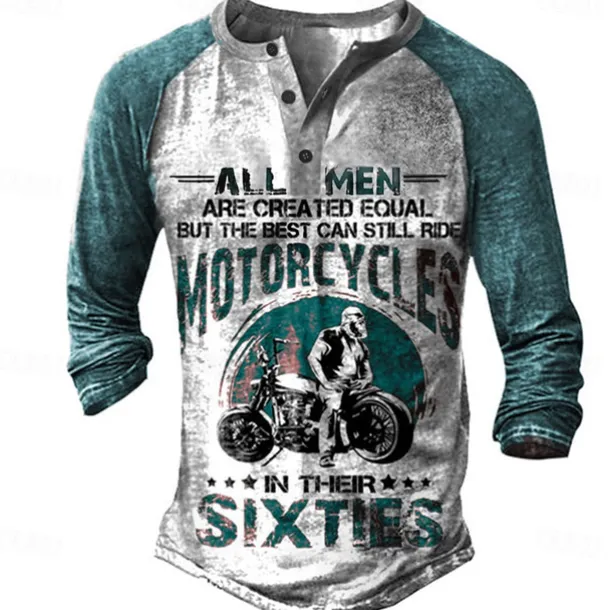 T shirt Tee Henley Shirt Graphic Prints Motorcycle Henley Clothing Apparel Outdoor Casual Long Sleeve Button-Down Print Stylish Lightweight Vintage Sixties Grey And White