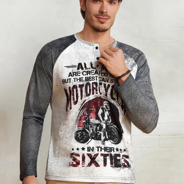 T shirt Tee Henley Shirt Graphic Prints Motorcycle Henley Clothing Apparel Outdoor Casual Long Sleeve Button-Down Print Stylish Lightweight Vintage Sixties Grey And White