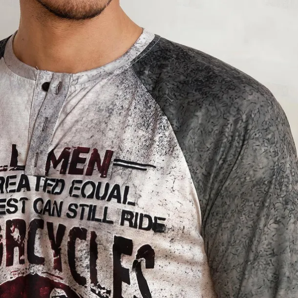 T shirt Tee Henley Shirt Graphic Prints Motorcycle Henley Clothing Apparel Outdoor Casual Long Sleeve Button-Down Print Stylish Lightweight Vintage Sixties Grey And White