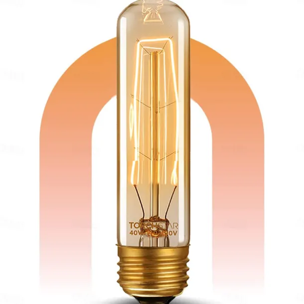 T10 Vintage Edison Light Bulb 40 Watt Dimmable Antique Tubular Old Fashioned Incandescent Bulb Warm White E26/E27 Base Amber Glass Lamp for Home Light Fixtures Decorative AC220V AC110V