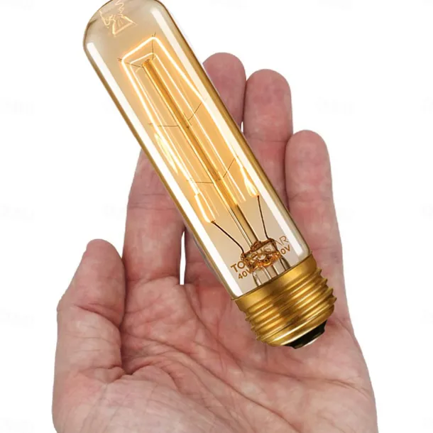 T10 Vintage Edison Light Bulb 40 Watt Dimmable Antique Tubular Old Fashioned Incandescent Bulb Warm White E26/E27 Base Amber Glass Lamp for Home Light Fixtures Decorative AC220V AC110V