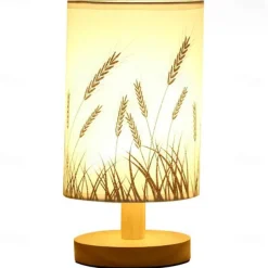 Table Lamp Bedside Nightstand Lamp Simple Desk Lamp Fabric Wooden Table Lamp for Bedroom Living Room Office Study