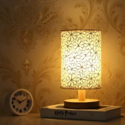 Table Lamp Bedside Nightstand Lamp Simple Desk Lamp Fabric Wooden Table Lamp for Bedroom Living Room Office Study