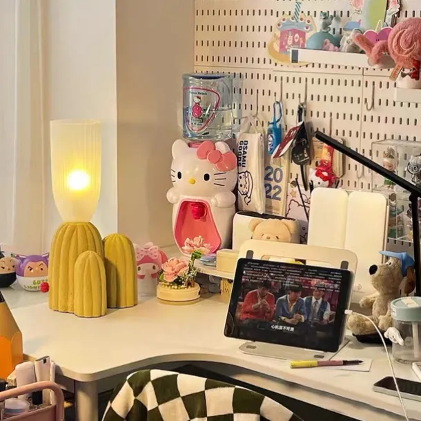 Table Lamp Cactus Green White Resin Clear Glass Desk Light Bedroom Bedside lamp Home Decor Lighting Fixtures