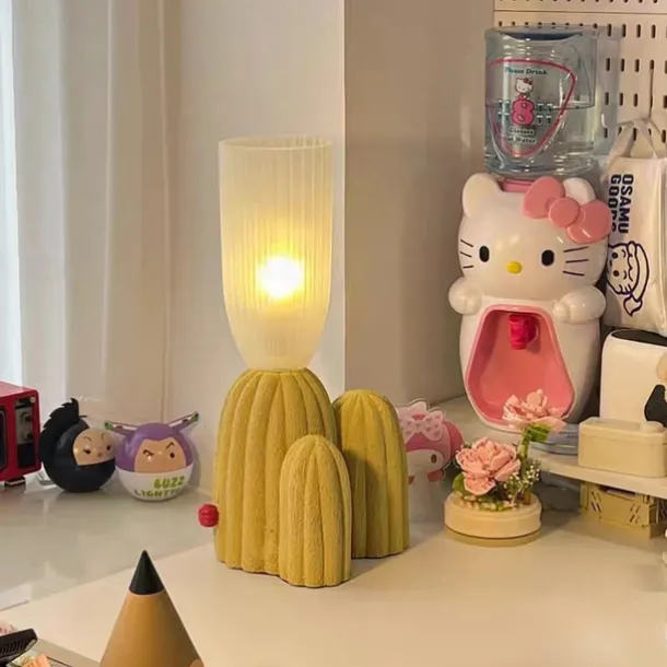 Table Lamp Cactus Green White Resin Clear Glass Desk Light Bedroom Bedside lamp Home Decor Lighting Fixtures