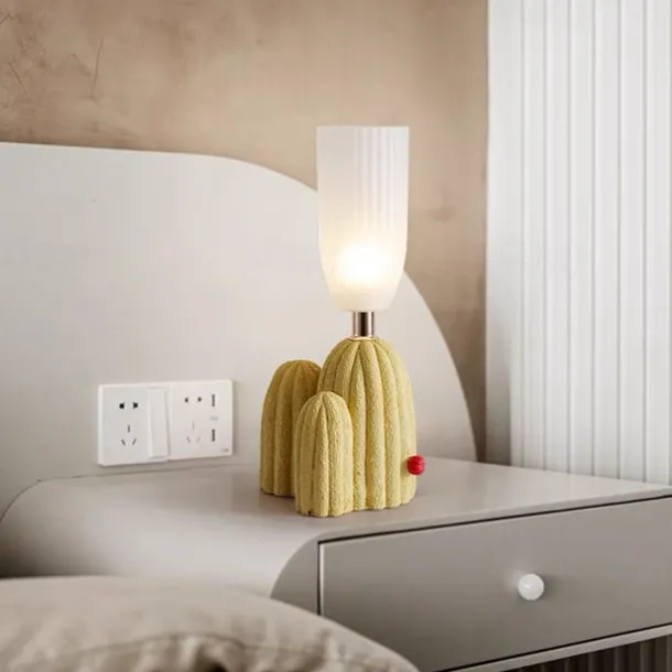 Table Lamp Cactus Green White Resin Clear Glass Desk Light Bedroom Bedside lamp Home Decor Lighting Fixtures