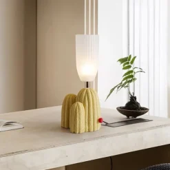 Table Lamp Cactus Green White Resin Clear Glass Desk Light Bedroom Bedside lamp Home Decor Lighting Fixtures