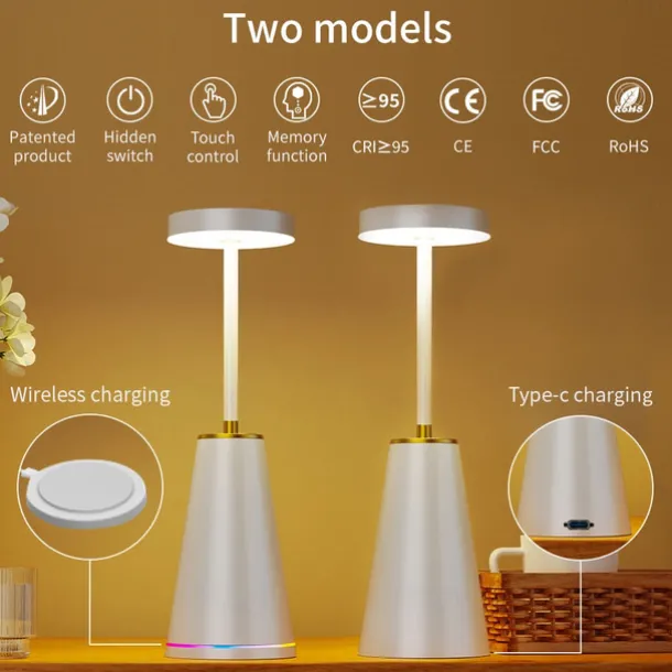 Table Lamp Tabletop Rechargeable Desk Lamp with Battery Powered,Cordless 3-Levels Brightness Stepless Dimmable Touch Nightlight Lamps, Lamps for Bedroom/Restaurant/Bars/Patio