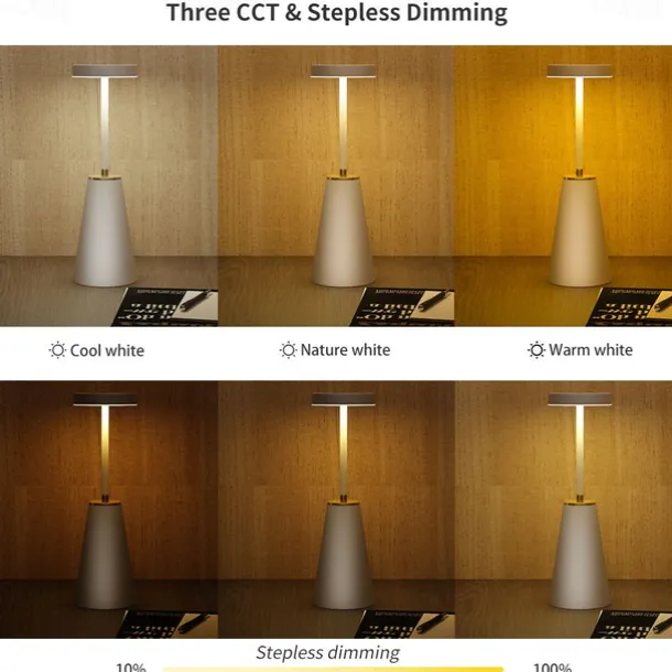 Table Lamp Tabletop Rechargeable Desk Lamp with Battery Powered,Cordless 3-Levels Brightness Stepless Dimmable Touch Nightlight Lamps, Lamps for Bedroom/Restaurant/Bars/Patio