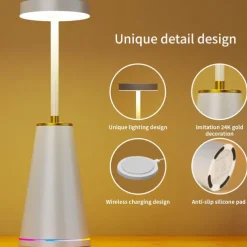 Table Lamp Tabletop Rechargeable Desk Lamp with Battery Powered,Cordless 3-Levels Brightness Stepless Dimmable Touch Nightlight Lamps, Lamps for Bedroom/Restaurant/Bars/Patio