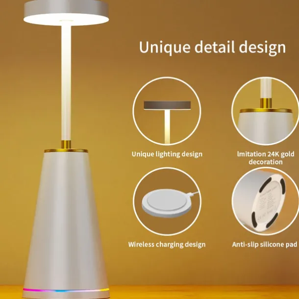 Table Lamp Tabletop Rechargeable Desk Lamp with Battery Powered,Cordless 3-Levels Brightness Stepless Dimmable Touch Nightlight Lamps, Lamps for Bedroom/Restaurant/Bars/Patio