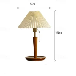 Table Lamp with Cloth Shade and Brass Lamp Head Living Room Bedroom, Pull Switch Table Lamp, Pull Switch Table Lamp, 5W Wood Bedside Nightstand Lamp 110-240V
