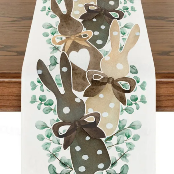 Table Runner, Happy Easter Table Runner, Cute Rabbit Bunny Egg Pattern Table Cover, Easter Atmospheric Table Runner, Holiday Desktop Decoration Fabric Table Runner,Easter Decor