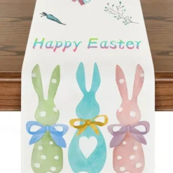 Table Runner, Happy Easter Table Runner, Cute Rabbit Bunny Egg Pattern Table Cover, Easter Atmospheric Table Runner, Holiday Desktop Decoration Fabric Table Runner,Easter Decor