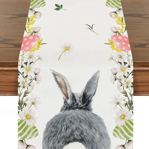 Table Runner, Happy Easter Table Runner, Cute Rabbit Bunny Egg Pattern Table Cover, Easter Atmospheric Table Runner, Holiday Desktop Decoration Fabric Table Runner,Easter Decor