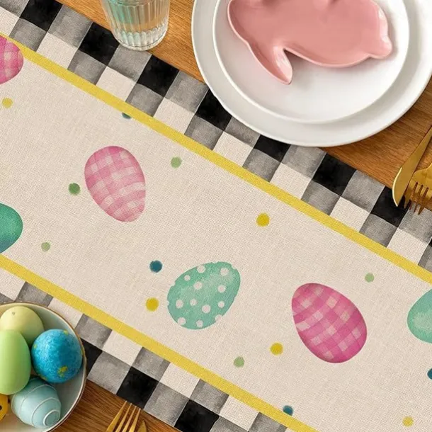 Table Runner, Happy Easter Table Runner, Cute Rabbit Bunny Egg Pattern Table Cover, Easter Atmospheric Table Runner, Holiday Desktop Decoration Fabric Table Runner,Easter Decor