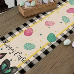 Table Runner, Happy Easter Table Runner, Cute Rabbit Bunny Egg Pattern Table Cover, Easter Atmospheric Table Runner, Holiday Desktop Decoration Fabric Table Runner,Easter Decor