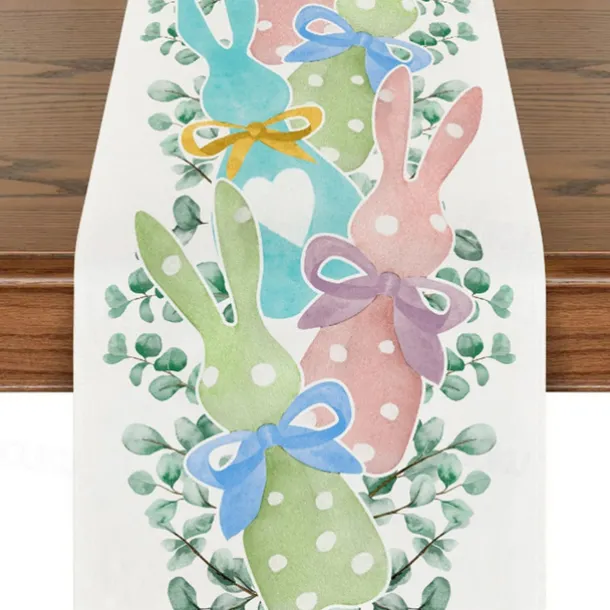 Table Runner, Happy Easter Table Runner, Cute Rabbit Bunny Egg Pattern Table Cover, Easter Atmospheric Table Runner, Holiday Desktop Decoration Fabric Table Runner,Easter Decor