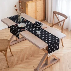 Table Runner with Tassels Spring Star Applique Vintage French Country Farmhouse Double-layer Polyester