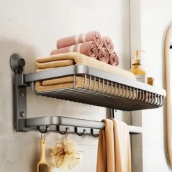 TAILI Aluminum Alloy Towel Shelf Towel Rack, Suction Cup Bathroom Storage Rack, Space Aluminum Towel Organizer Bathroom Shelf Tower Holder