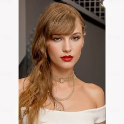 Taylor Swift Inspired Wigs Synthetic Wig Wavy With Bangs Wig Long Brown Synthetic Hair Women's Fashionable Design Soft Natural Brown