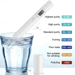 TDS Digital Water Tester Water Test Pen Water Quality Analysis Meter Water Purity Check 0-9999 ppm Measurement Hardness Tester
