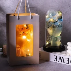 The Eternal Rose Bouquet Gift for Mom, Preserved Soap Flowers in Glass Dome with Light, Mother's Day Birthday Decoration for Women