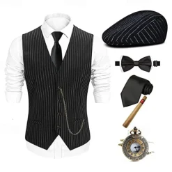 The Great Gatsby Gentleman Gangster Retro Vintage Roaring 20s 1920s Outfits Vest Panama Hat Accesories Set Men's Costume Vintage Cosplay Prom Festival Cravat Christmas