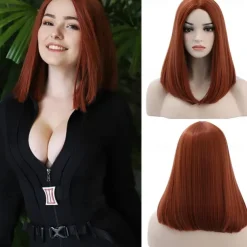 The Movie Black Widow Cosplay Wigs for Women Anime Synthetic Shoulder Length Brown Silk Straight Wigs for Girls Party Daily Use Halloween Wigs
