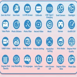 The new children's camera Polaroid camera takes photos records videos and prints immediately. The camera has high-definition pixels
