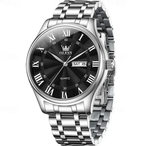 The New Olevs Men'S Business Watch Calendar Week Display Waterproof Dual Calendar Casual Quartz Watch Men'S Sports Watch