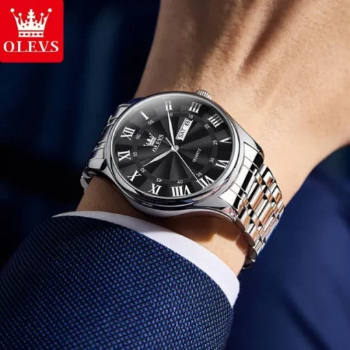 The New Olevs Men'S Business Watch Calendar Week Display Waterproof Dual Calendar Casual Quartz Watch Men'S Sports Watch