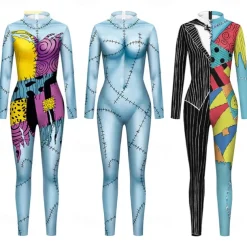The Nightmare Before Christmas Sally Jack Skellington Cosplay Costume Bodysuits Movie Cosplay for Women's Adults' Christmas Carnival Masquerade Party / Evening