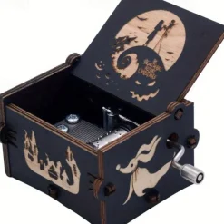 The Nightmare Before Christmas Hand-Cranked Vintage Music Box with Holly Wood Automatic Wind-Up Eight-Tone Melody - 'This is Halloween' Theme, Perfect Holiday & Birthday Gift for Fun