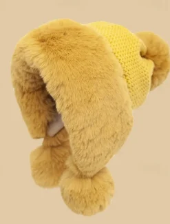 Thicken Bomber Hats New Style Women Fur Ball Plus Velvet Warm Hood Outdoor Winter Cold-Proof Fashion Cute Woolen Cap