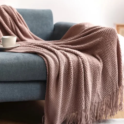 Throw Blanket White for Couch Sofa Chair Bed Knitted Decorative Soft Warm Cozy Light Weight for Spring Summer