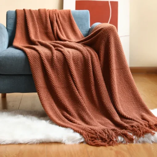 Throw Blanket White for Couch Sofa Chair Bed Knitted Decorative Soft Warm Cozy Light Weight for Spring Summer