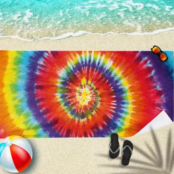 Tie Dye Beach Towel, Sand Free Hippie Color Beach Towels Oversized, Sup Soft Large Bath Towel, Water Absorbent Bathroom Towel for Men, Women, Travel, Swim, Camp, 32 x 64 Inch