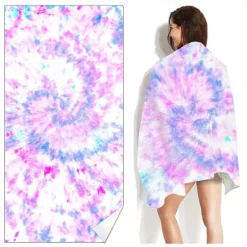 Tie Dye Beach Towel, Sand Free Hippie Color Beach Towels Oversized, Sup Soft Large Bath Towel, Water Absorbent Bathroom Towel for Men, Women, Travel, Swim, Camp, 32 x 64 Inch