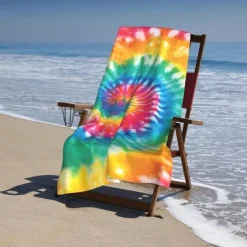Tie Dye Beach Towel, Sand Free Hippie Color Beach Towels Oversized, Sup Soft Large Bath Towel, Water Absorbent Bathroom Towel for Men, Women, Travel, Swim, Camp, 32 x 64 Inch