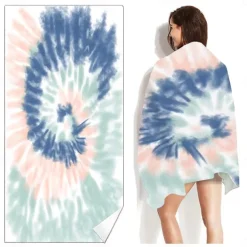 Tie Dye Beach Towel, Sand Free Hippie Color Beach Towels Oversized, Sup Soft Large Bath Towel, Water Absorbent Bathroom Towel for Men, Women, Travel, Swim, Camp, 32 x 64 Inch