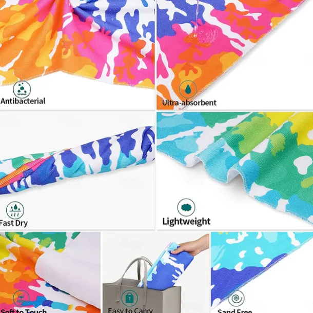 Tie Dye Beach Towel, Sand Free Hippie Color Beach Towels Oversized, Sup Soft Large Bath Towel, Water Absorbent Bathroom Towel for Men, Women, Travel, Swim, Camp, 32 x 64 Inch